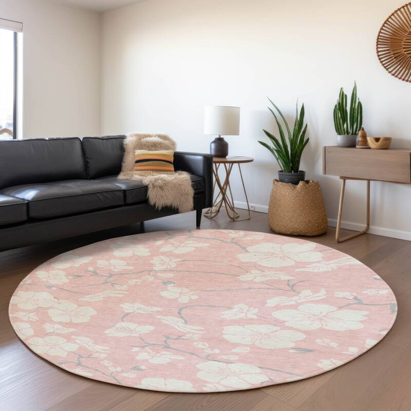 Premium Washable Super Soft Modern Floral Mayfield Rug - Pink - 8' x 8'