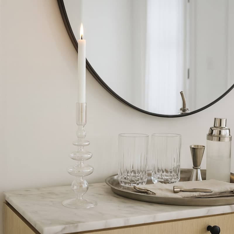 Sculptural Glass Candle Holder with Rounded Accent Base - Modern Tabletop Candle Holder for Any Room