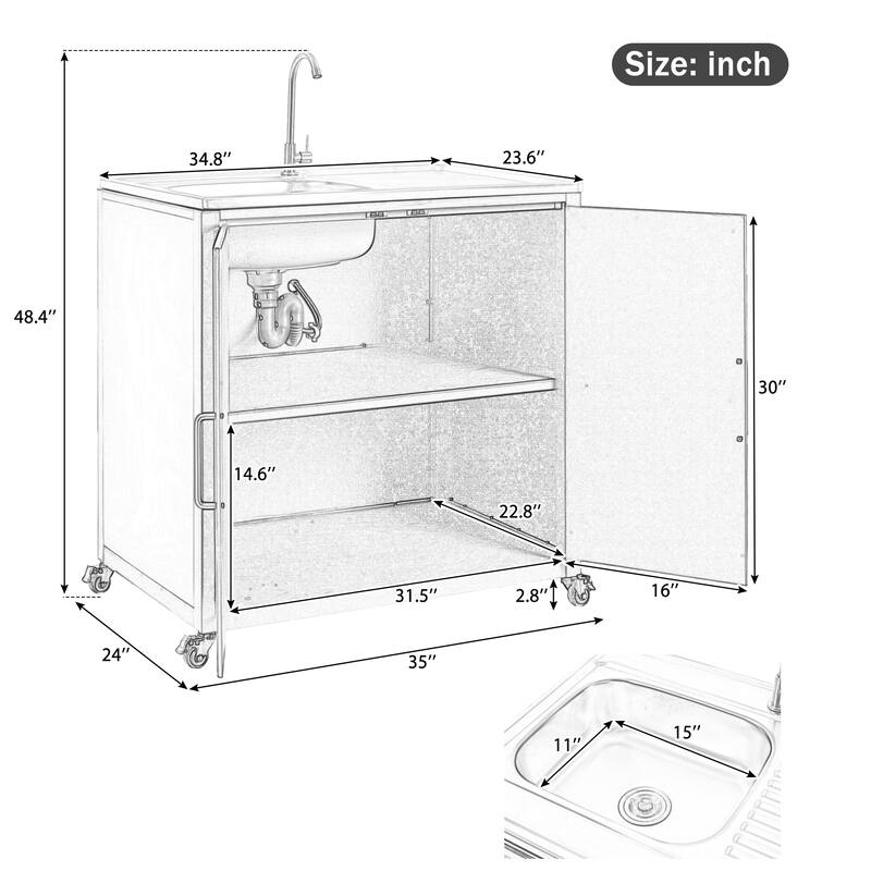 Roomfitters Outdoor Modular Kitchen Sink Station with Movable Cabinet for Patio Garden, Matte Black