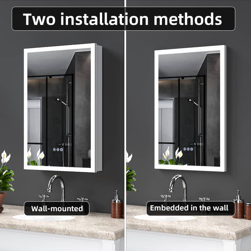 Modland LED Lighted Medicine Cabinet with Mirror Bathroom Mirror Cabinet with Lights Anti-Fog