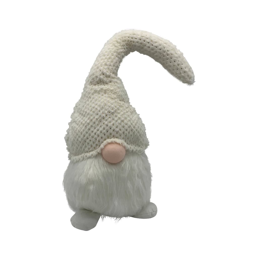 Plush Gnome in Knitted Hat Christmas Figurine - 27.5" - White and Gold
