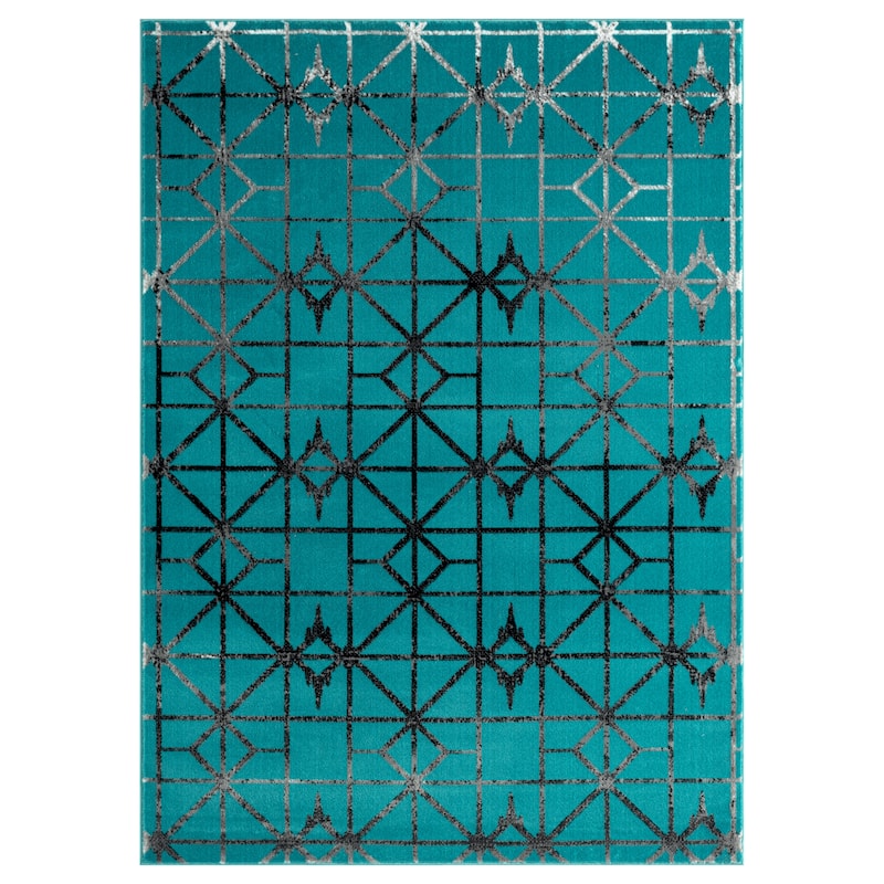Samos Collection Blue Contemporary Area Rug