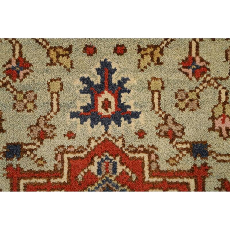 Hand Knotted Oriental 100% Wool Carpet Traditional Geometric Beige & Ivories Heriz (serapi) Runner Rug - 8' 1'' X 2' 7''