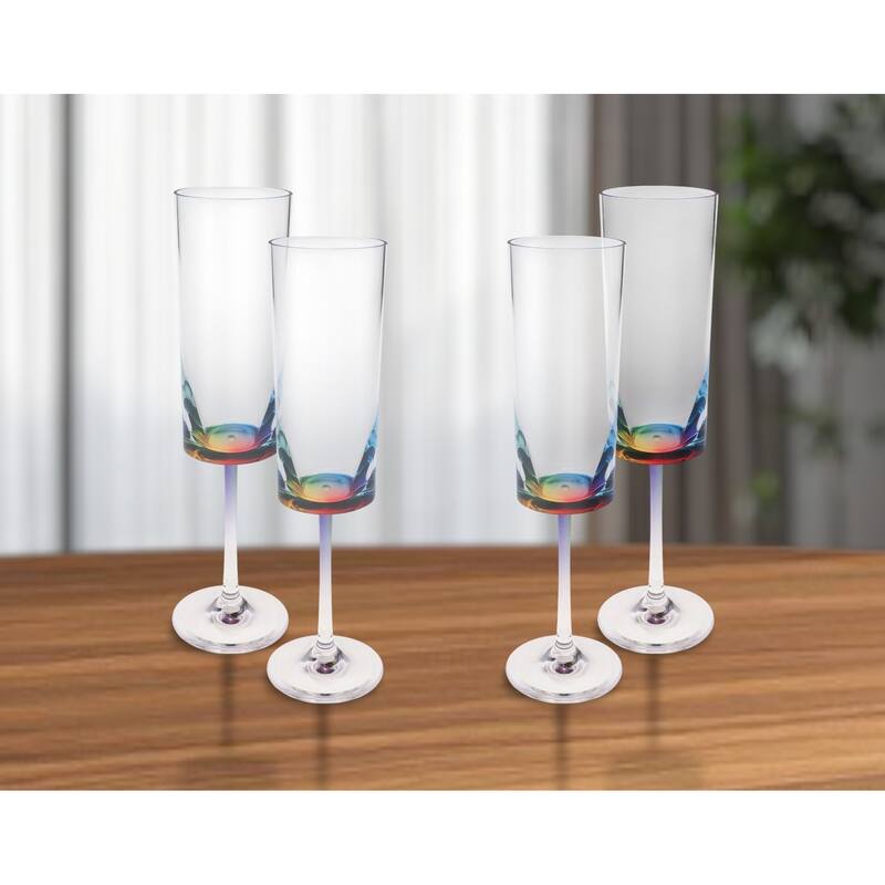 HomeRoots Set of Four Clear Acrylic Stemmed Flutes - 1.96 in. x 8.46 in. x 1.96 in. - Rainbow