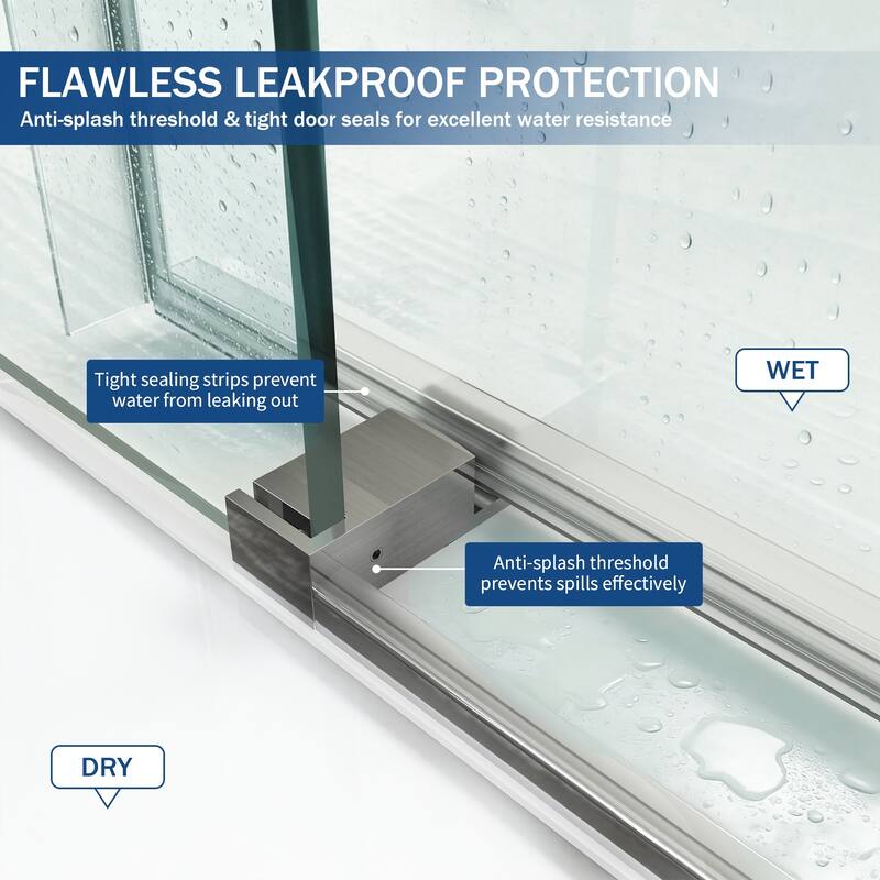 ABRUZZO 56-60" W x 76" H Frameless Soft-Closing Single Sliding Shower Door 1/4" (6mm) Explosion-Proof Tempered Glass