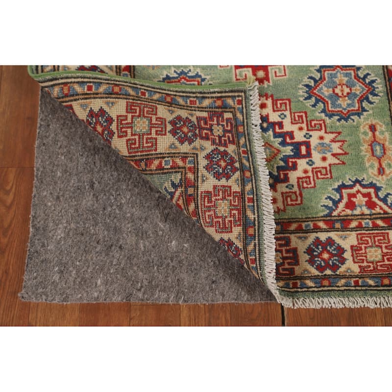 Green Kazak Runner Rug Handmade Wool Carpet - 2'8" x 9'7"