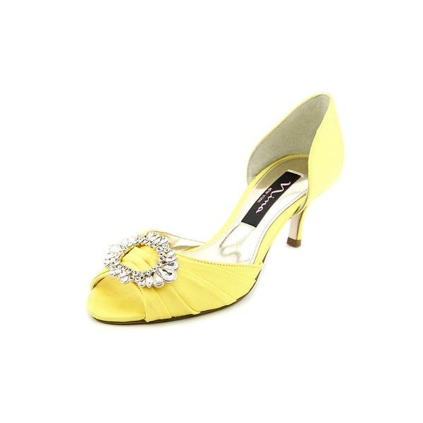 Nina Crystah Women Open-Toe Canvas Yellow Heels