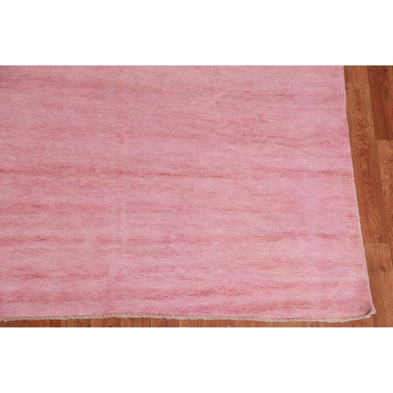 Hand Knotted Oriental 100% Wool Carpet Modern Solid Pink Gabbeh Area Rug - 12' 4'' X 9' 1''