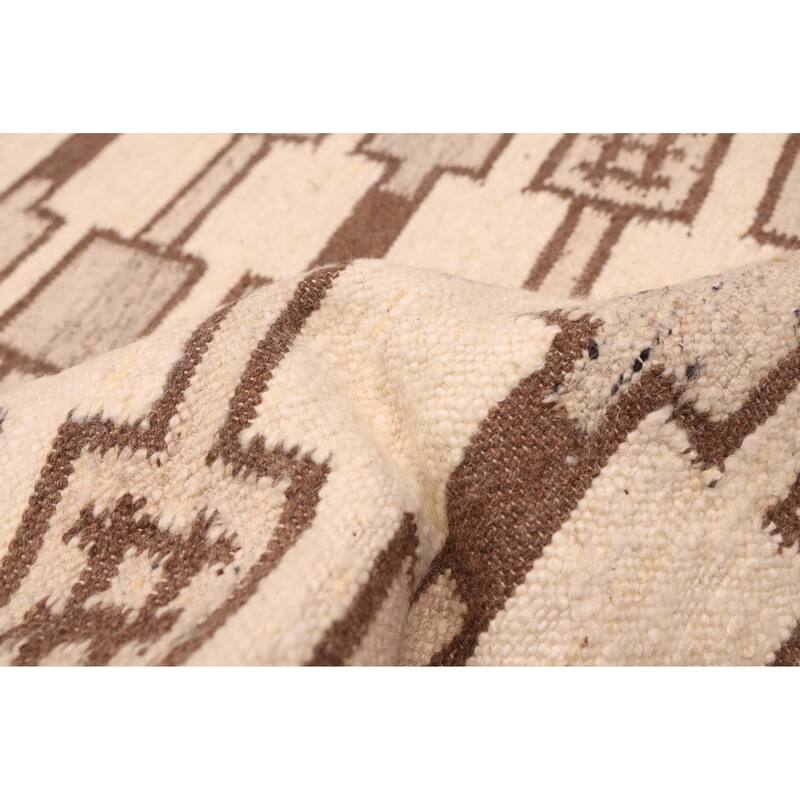 ECARPETGALLERY Flat-Weave Marrakech Cream Wool Kilim - 5'3 x 7'9