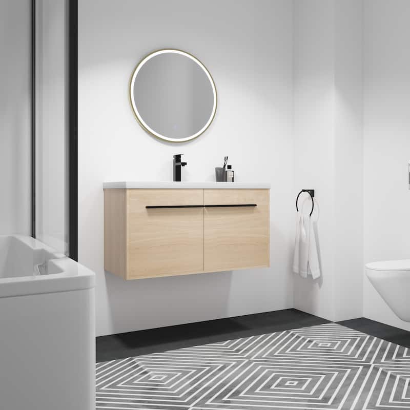 Malwee 24"/30"/36" Floating Bathroom Vanity, Wall Mounted Bathroom Vanity with Resin Sink,Soft Close Doors