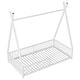 preview thumbnail 8 of 8, White Twin Metal House Floor Bed with Triangle Structure & Guardrail for Toddlers & Baby, Modern Montessori Platform Bed Frame