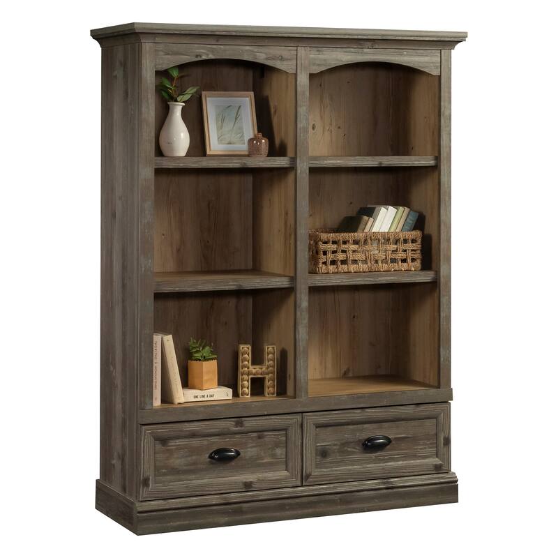 Wood Bookcase with Drawers, Brown - 46.06" W x 16.93" D x 61.30" H