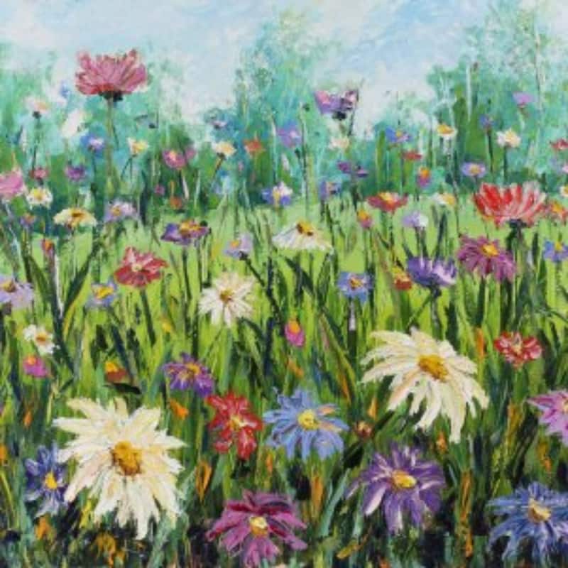 Purple Red Daisy Day Outdoor Canvas Square Wall Art Decor 24" x 24"