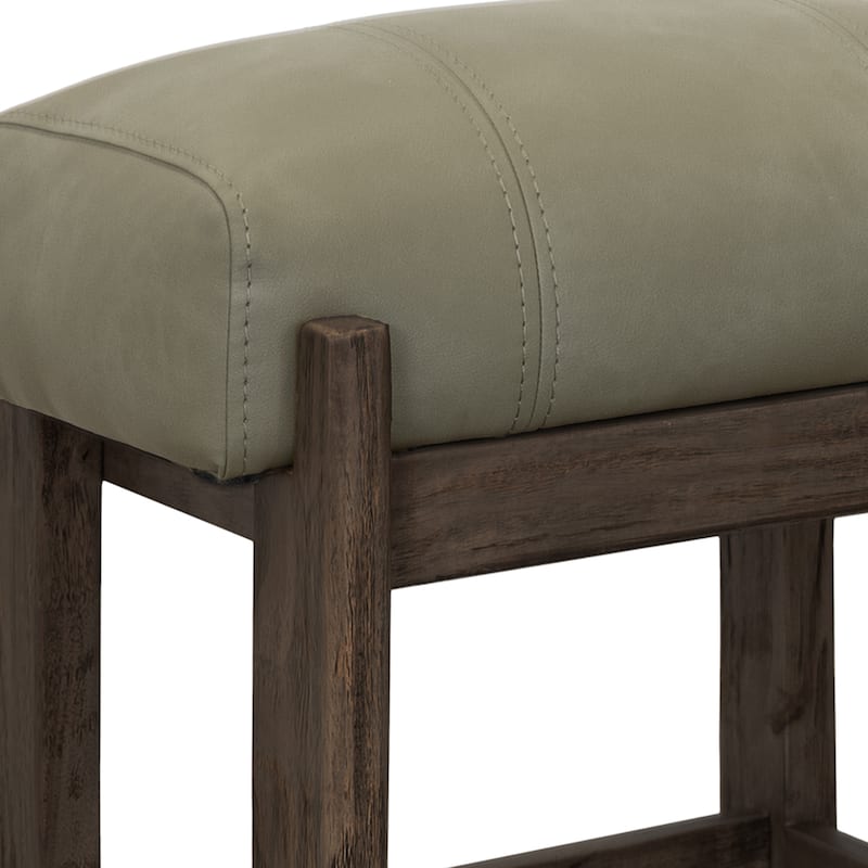 Eray 24 Inch Counter Stool, Sage Green Seat Cushion, Brown Teak Wood