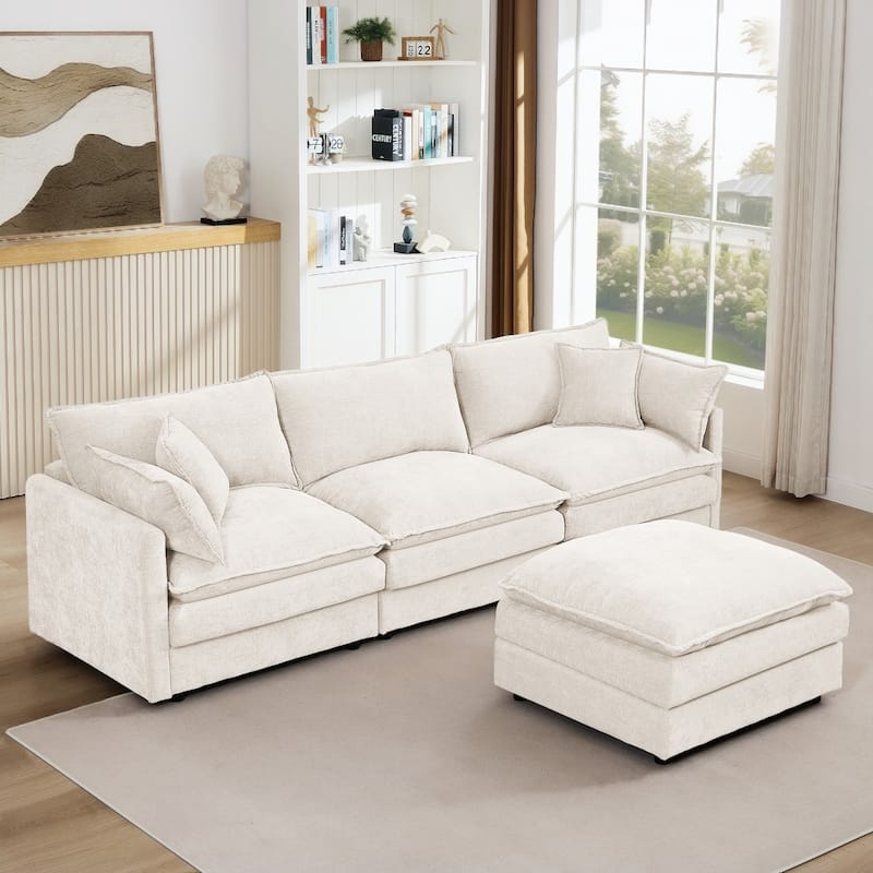 102" L-shaped Modular Chenille Sectional Sofa with Movable Ottoman