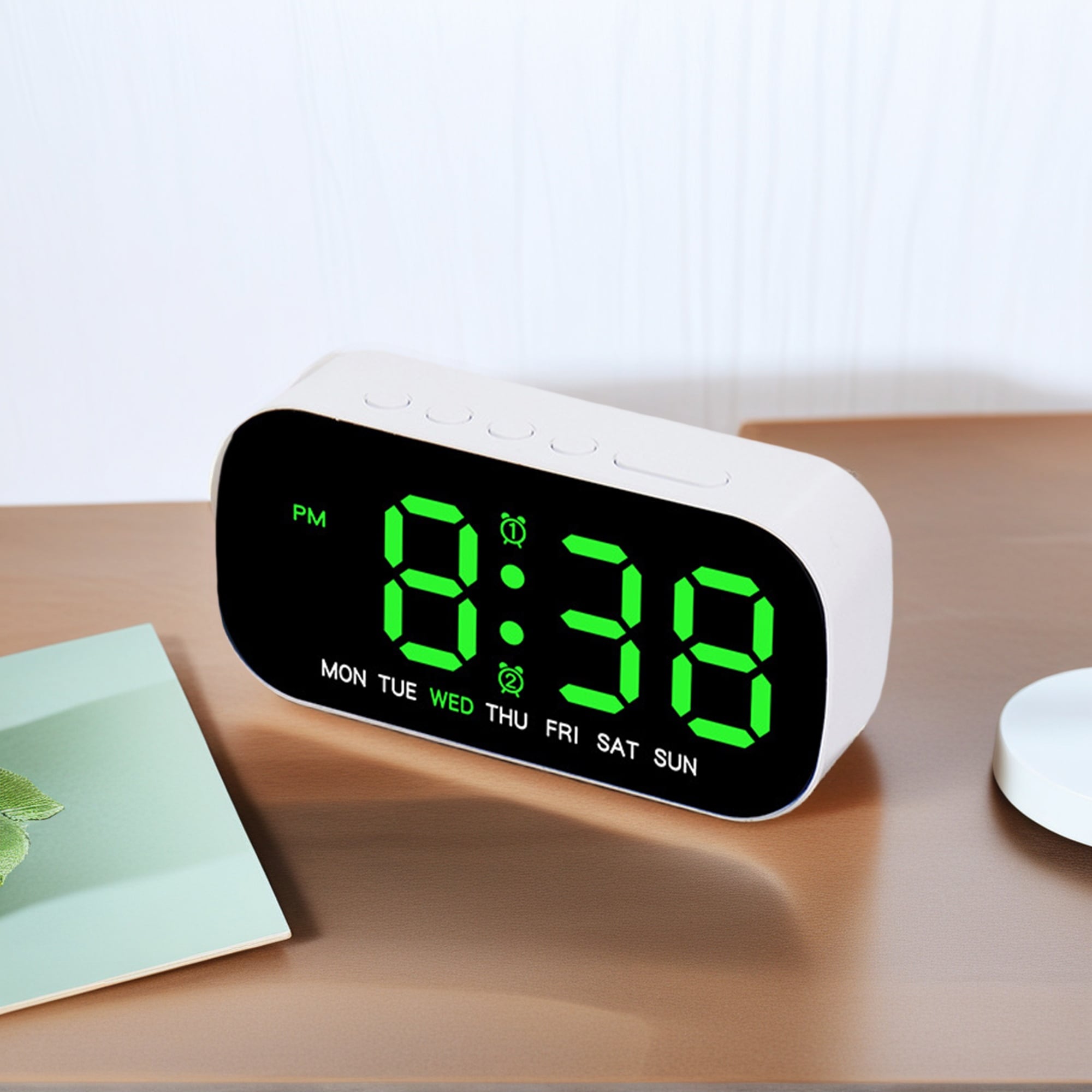 Dimmable LED Alarm Clock, 5-Level Brightness, Dual Alarms, Snooze for Bedside - 5.1"L x 1.4"W x 2.4"H