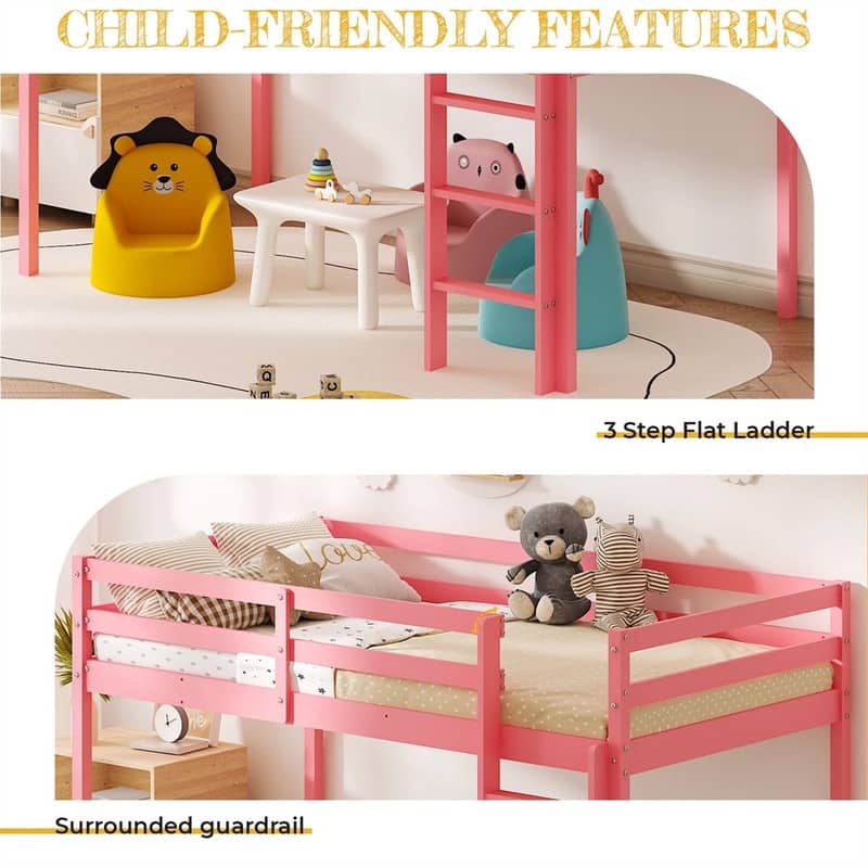 Solid Wood Toddler Platforms Loft Bed Twin Size With Stairs