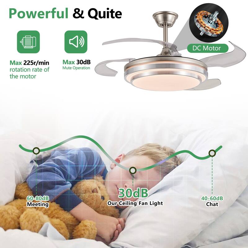 42" 3-Tier LED Ceiling Fan with Light - Remote - Retractable Blades