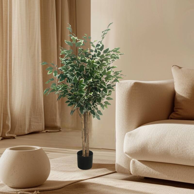 XBrand 47.2 in Two-Tone Variegated Artificial Ficus Tree, Indoor or Outdoor