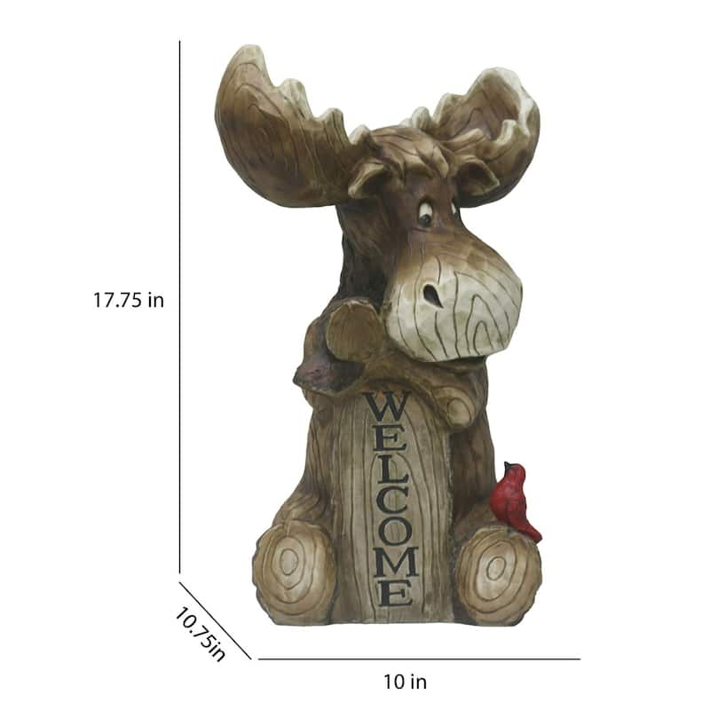 Moose Cub with Cardinal Outdoor Welcome Garden Sign - 17.75"