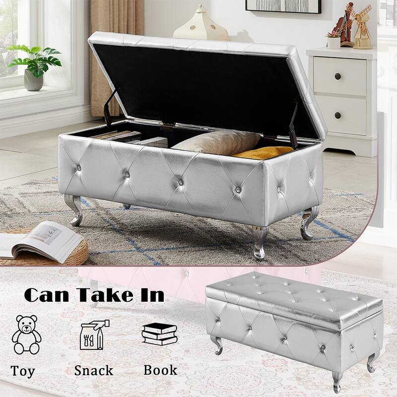 Luxury Storage Ottoman Bench, PU Upholstered Flip Top Ottoman