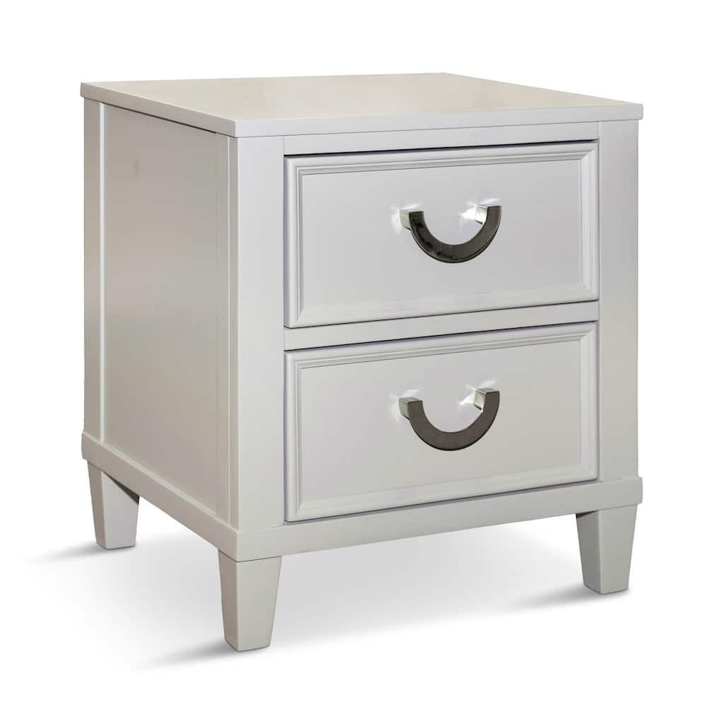 Roly Nightstand with 2 Drawers, Molded Details, Light Gray Solid Wood