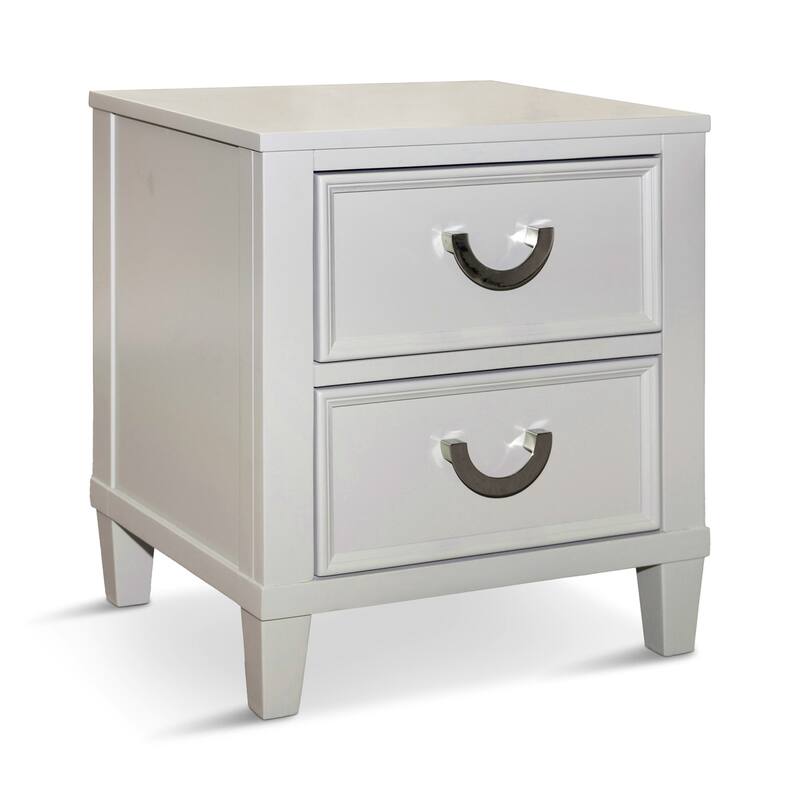Roly Nightstand with 2 Drawers, Molded Details, Light Gray Solid Wood