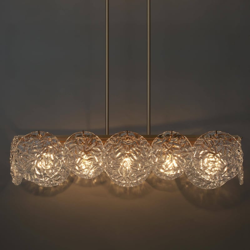 Modern Glam 5-Light Gold Chandelier Rectangle Island Light for Dining Room - 33" L x 9" W x 7.5" H