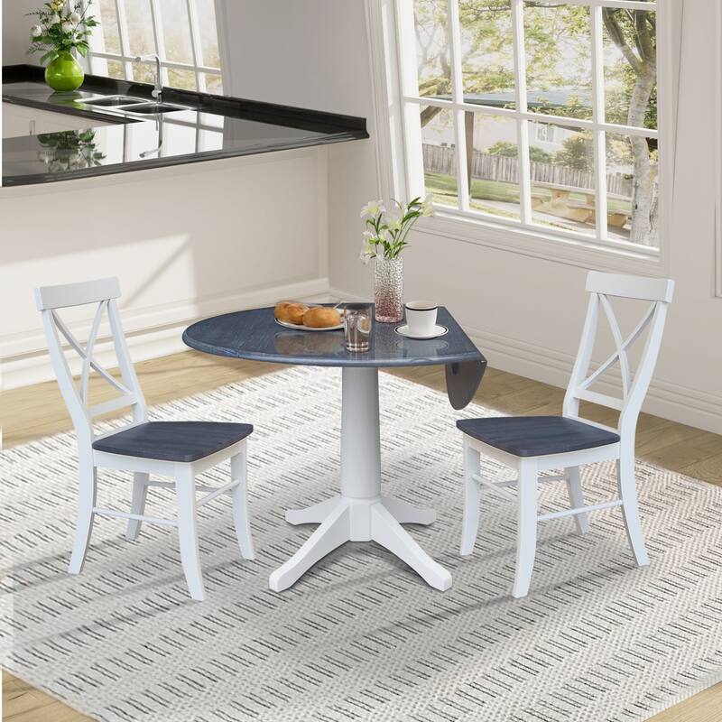 42" Round Top Dual Drop Leaf Pedestal Table with Dining Chairs