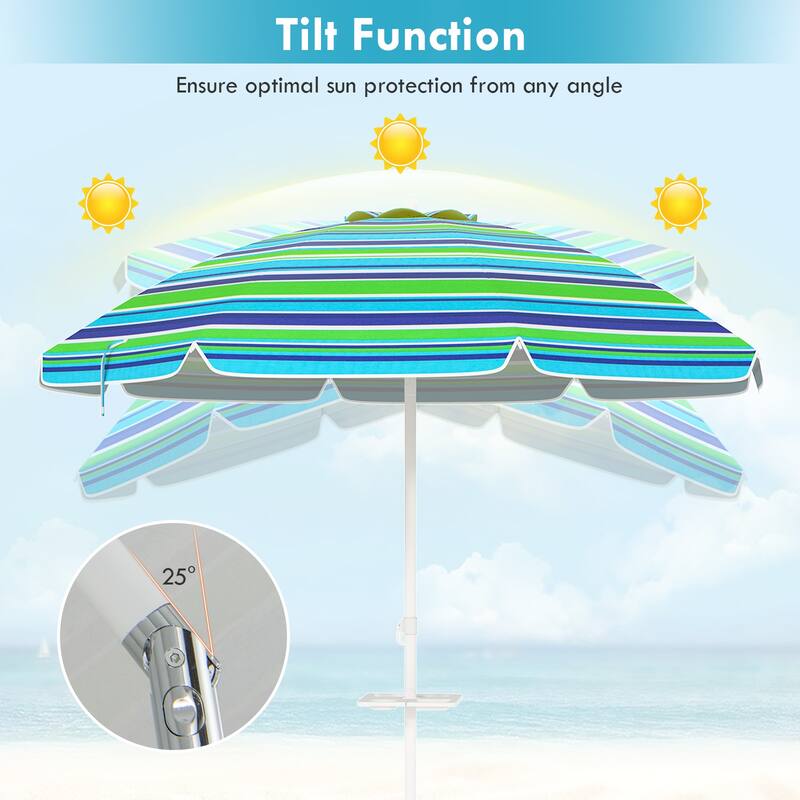 7.2 FT Portable Beach Umbrella with Sand Anchor and Tilt for Outdoor Use