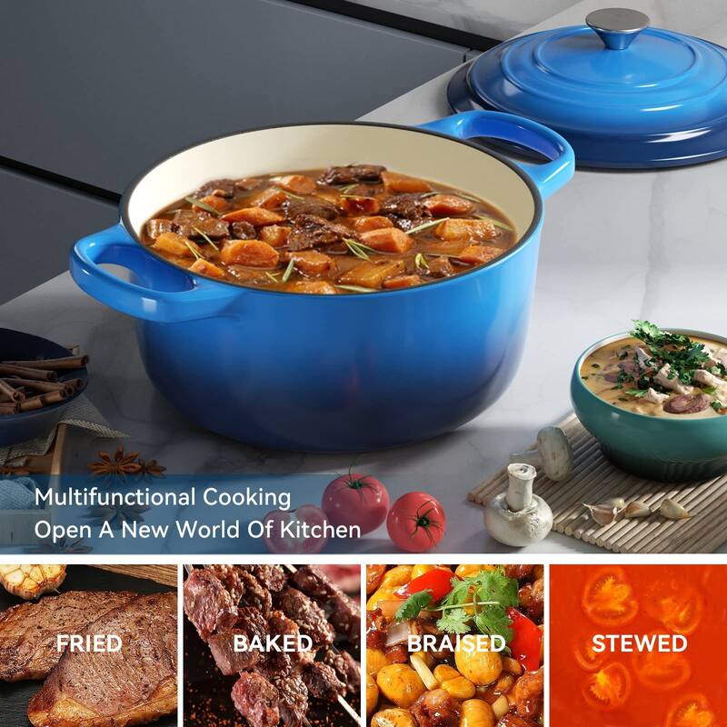 6 QT Enameled Dutch Oven Pot with Lid, Cast Iron Dutch Oven with Dual Handles Non-stick Enamel Coated Cookware