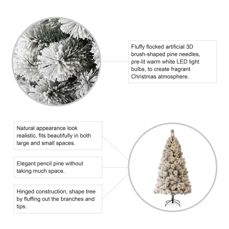 Glitzhome 6FT/7.5FT/9FT Warm White or Multi-Colored Pre-Lit Flocked Pine Artificial Christmas Tree