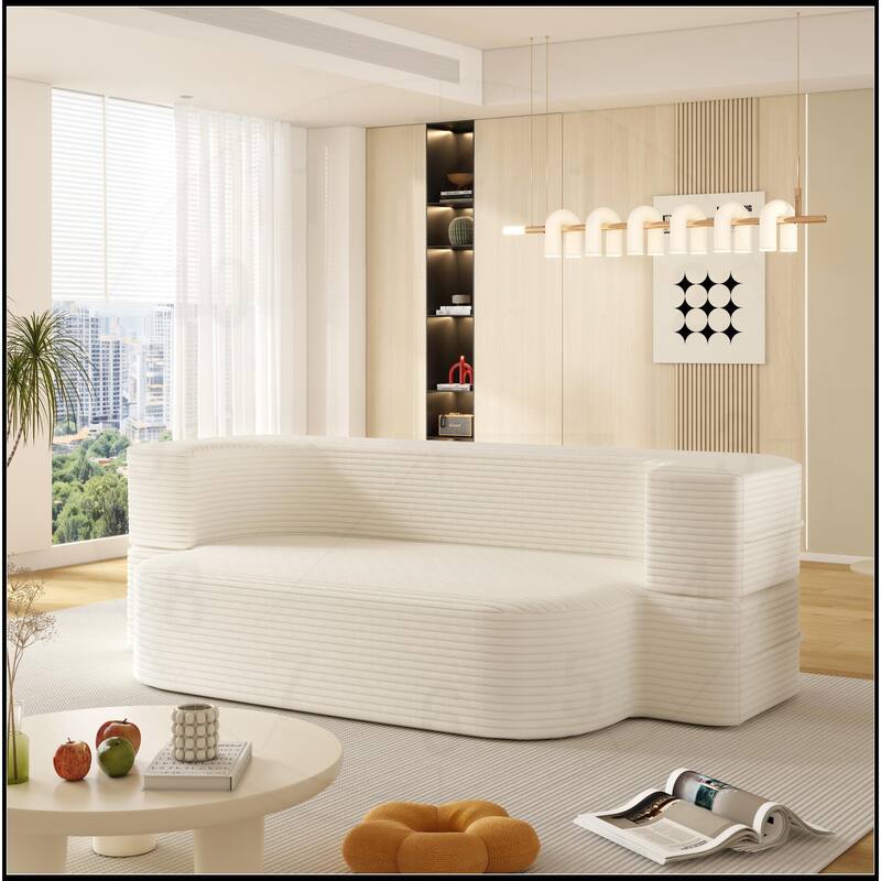 78.7 " W 2-in-1 Plush Corduroy Foldable Sofa