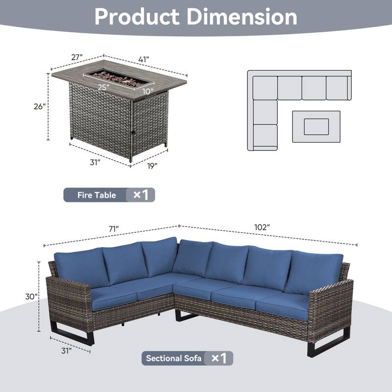 Gymojoy L-Shaped Outdoor Corner Sectional Sofa 6-seats Couch Conversation Set