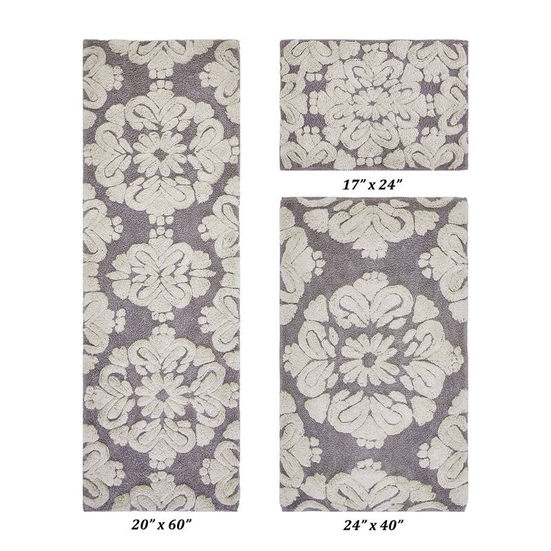 Better Trends Medallion Collection 100% Cotton 3-Pc Set Bathroom Rugs-Soft & Super Absorbent, Non-Skid Latex, Machine Washable