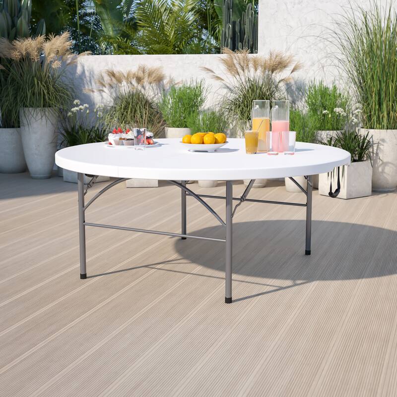 5.89-Foot Round Bi-Fold Plastic Banquet Folding Table with Handle - Granite White