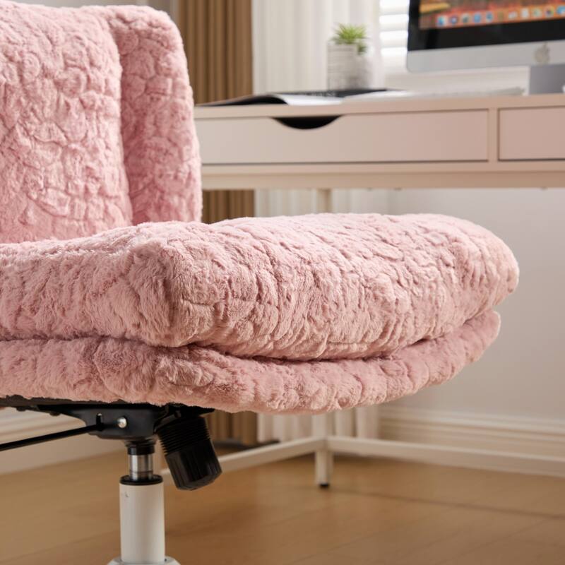 GDF Studio - Extra-Wide Faux Fur Upholstered Swivel Home Office Chair with Metal Base with 26.4" Oversized Seat