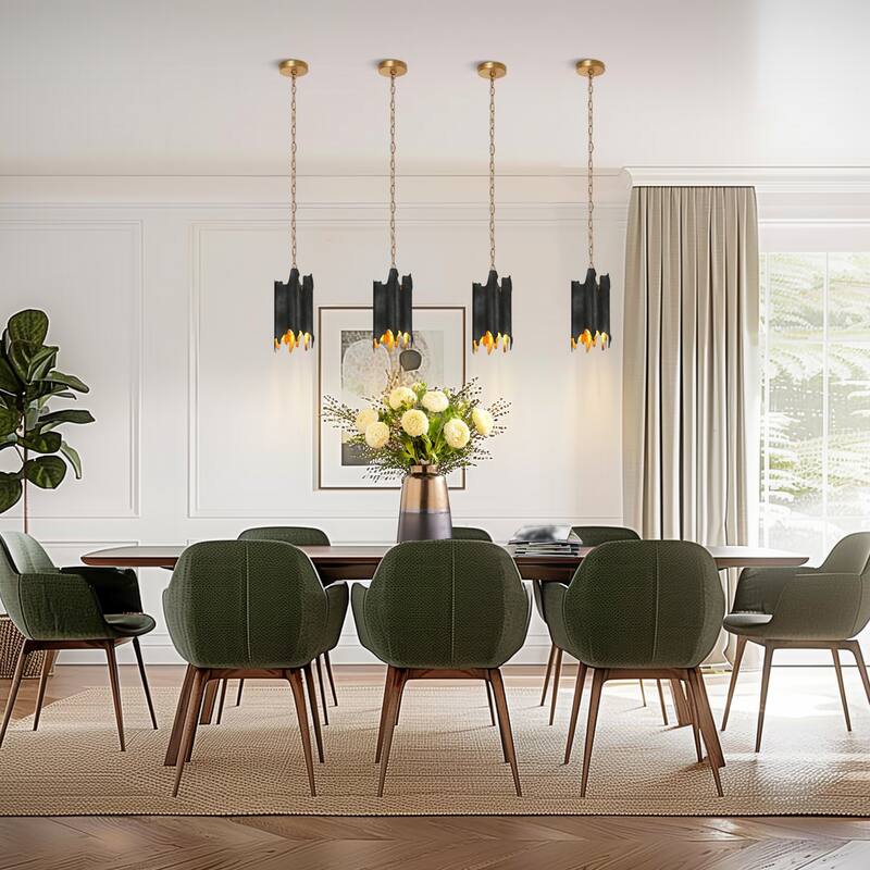 Modern 1-Light Black Gold Irregular Drum Pendant with Adjustable Chain for Kitchen Island