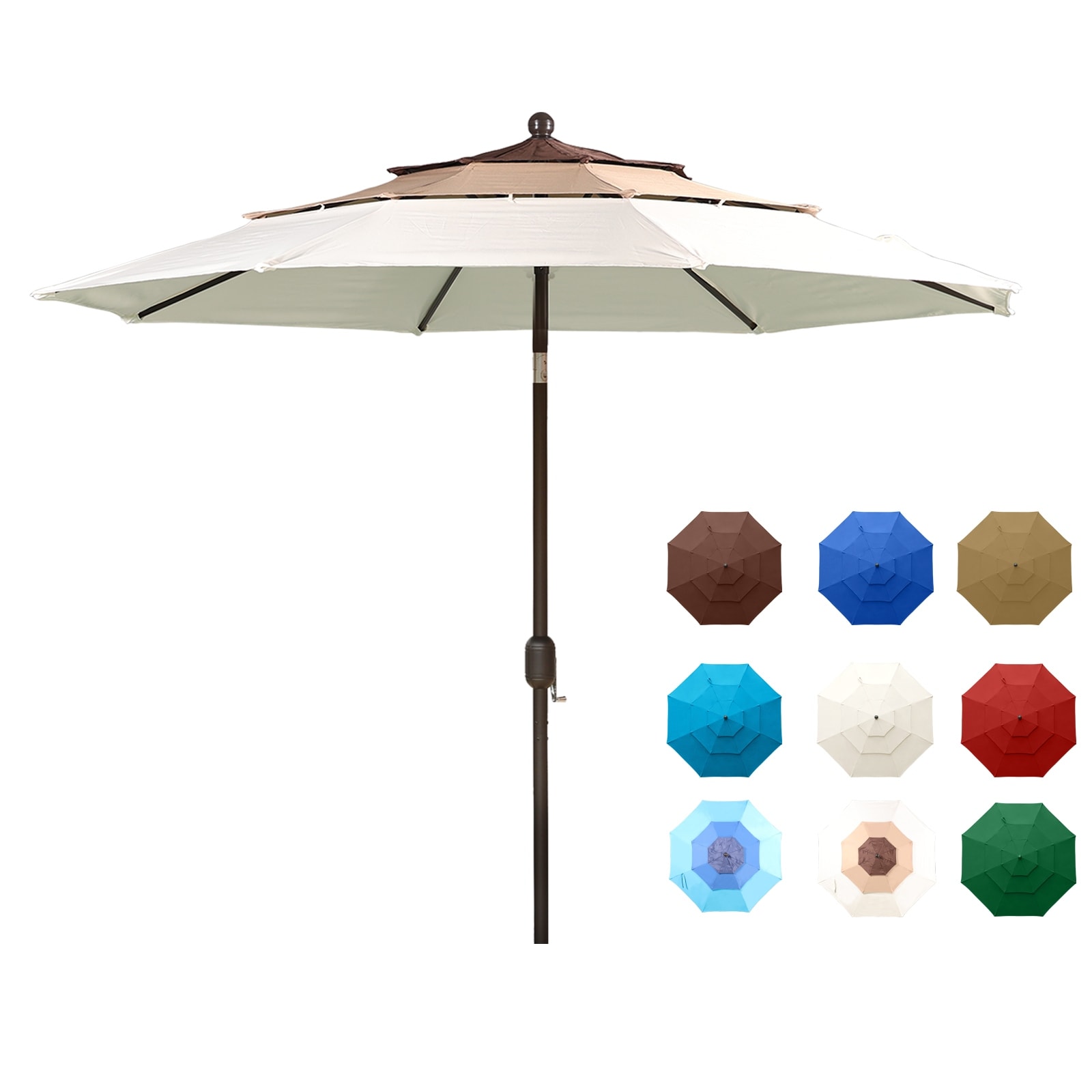 3 ft patio umbrella Garvee 10 Solar Umbrella, 3-Tier Vented Canopy with 24 LED Lights, 8-Rib Steel Frame, Crank Tilt Outdoor for Backyard, Pool & Deck 8 Sturdy Fiberglass Ribs 10 FT Solar LED Patio