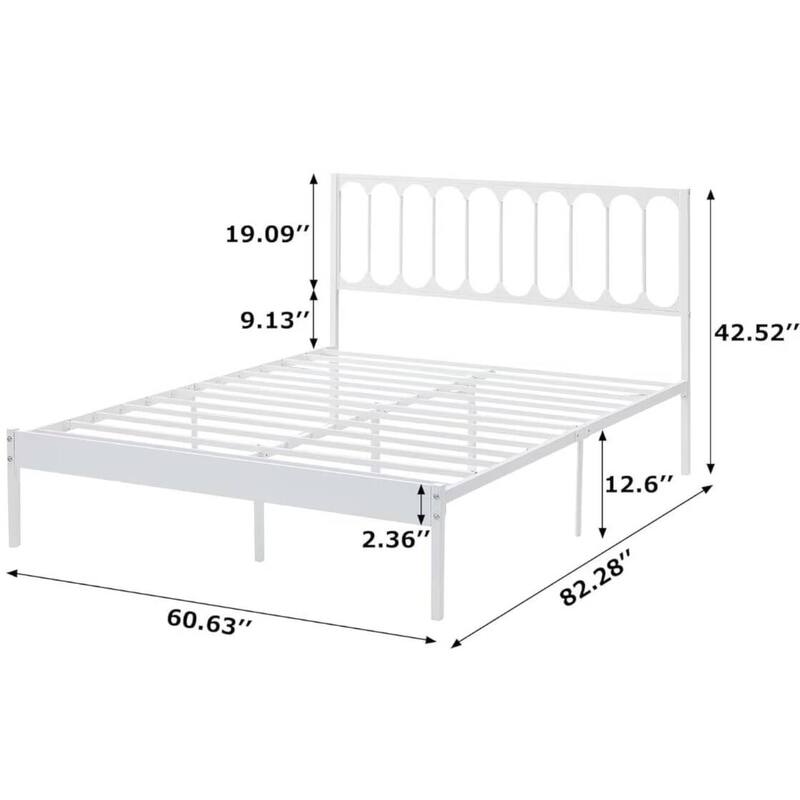 Metal Bed Frame with Headboard, Heavy Duty Steel Slat Support