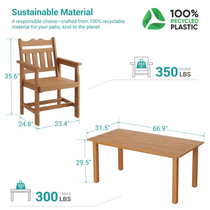 HIPS Outdoor Dining Set All-weather Patio Table and Chairs(Set of 7)