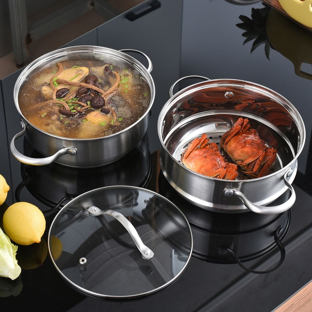 Velaze Cookware Set, Series Miki, 8-Piece Pan Set, Induction Safe,  Saucepan, Casserole with Glass lid - Stainless Steel