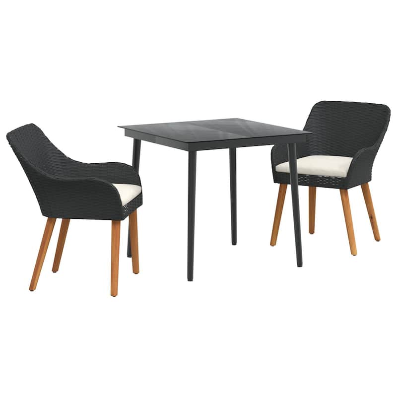 vidaXL 3/5 Piece Garden Dining Set Black/Gray Poly Rattan - 21.7 x 24.6 x 32.3