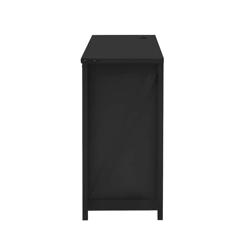 Sideboard with Sliding Barn Doors & 4 Storage Drawers, Wood Buffet Cabinet Table with Power Outlet & Adjustable Shelves