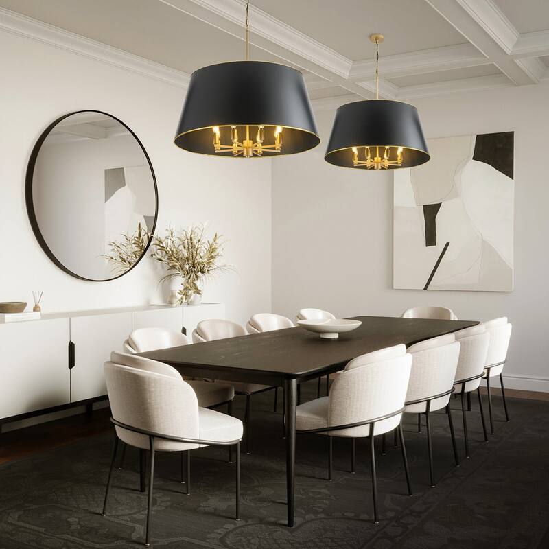 Brushed Gold 8-Light Pendant Light Fixture with Black PVC Lampshade