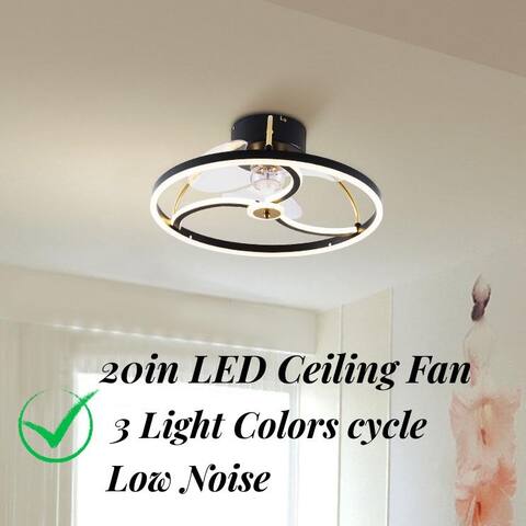 Low Profile Enclosed Ceiling Fan LED Light 3 Light Timing Function - 20"