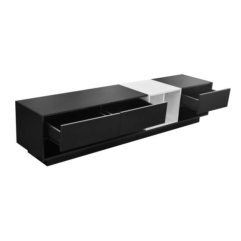 Two-Tone TV Stand with Open Storage, Wood Media Console for TVs Up to 80", Wide Top Media Console Table for Living Room