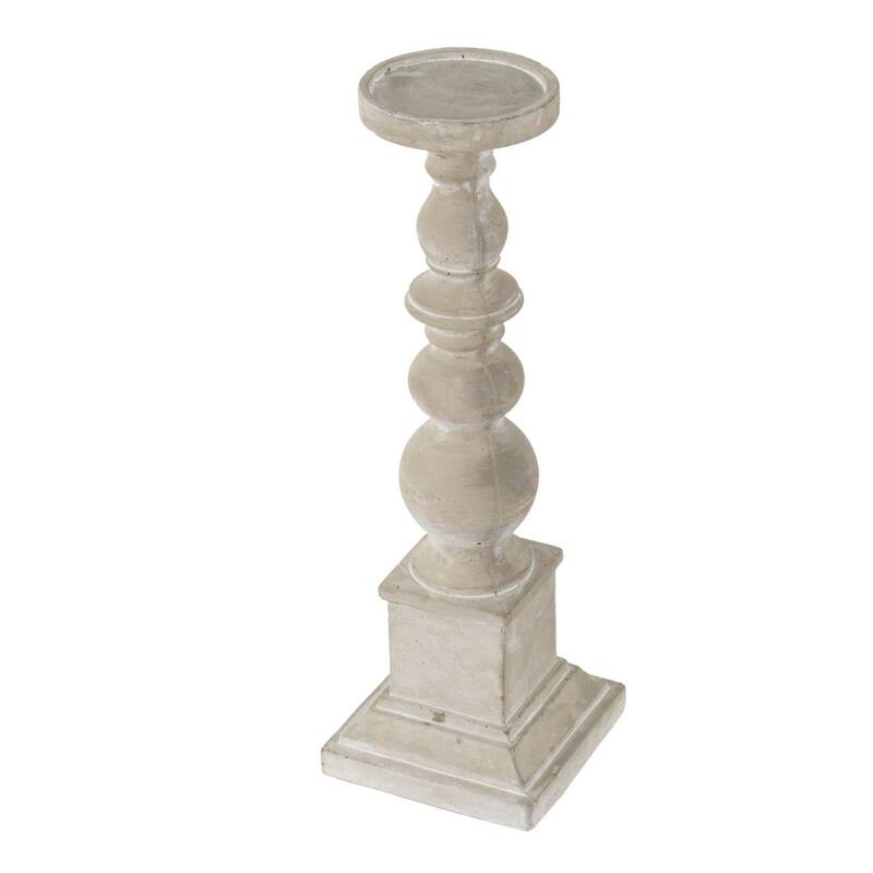 Ribbed Pedestal Cement Outdoor Pillar Candle Holder - 20"
