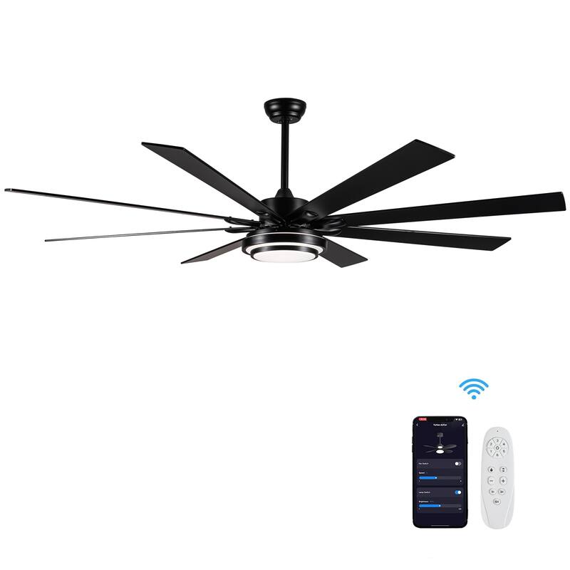 52 Inch/66 Inch/72 Inch Modern Ceiling Fan with Dimmable LED Light ,Remote&APP Control,8 Blades for Large Living Room,Porch