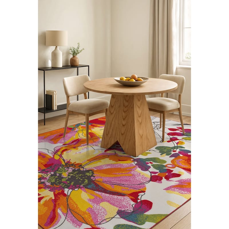 World Rug Gallery Modern Bright Flowers Non-Slip Area Rug Multi